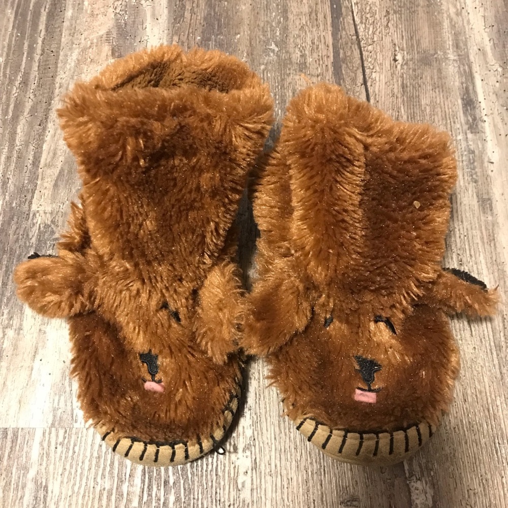 Hatley Brown Dog Slippers Indoor boots LG 11-13 GUC